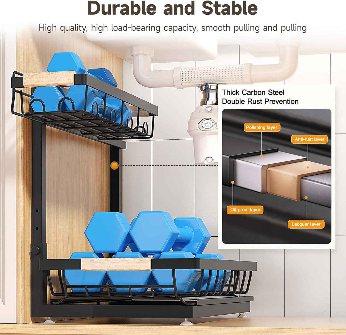 2 packs under sink organizer, 2026 upgrade, height adjustable, 2 tier, multi-purpose storage shelf