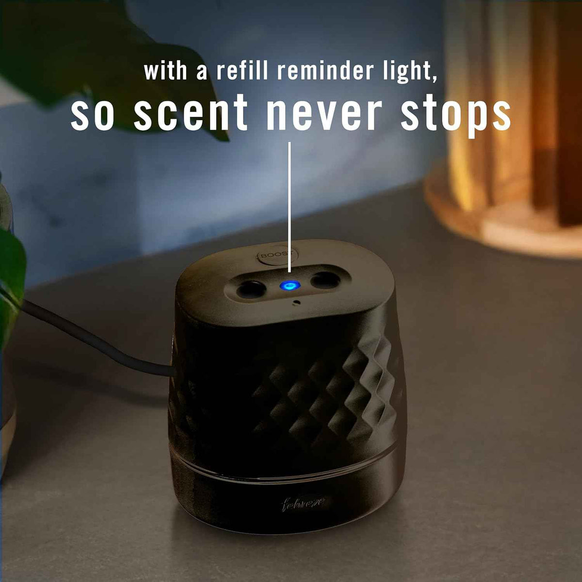 Febreze Plug Scent Booster in Black, Continuous Scent Device Oil Diffuser, Compatible with Febreze Air Freshener Plug in Refills