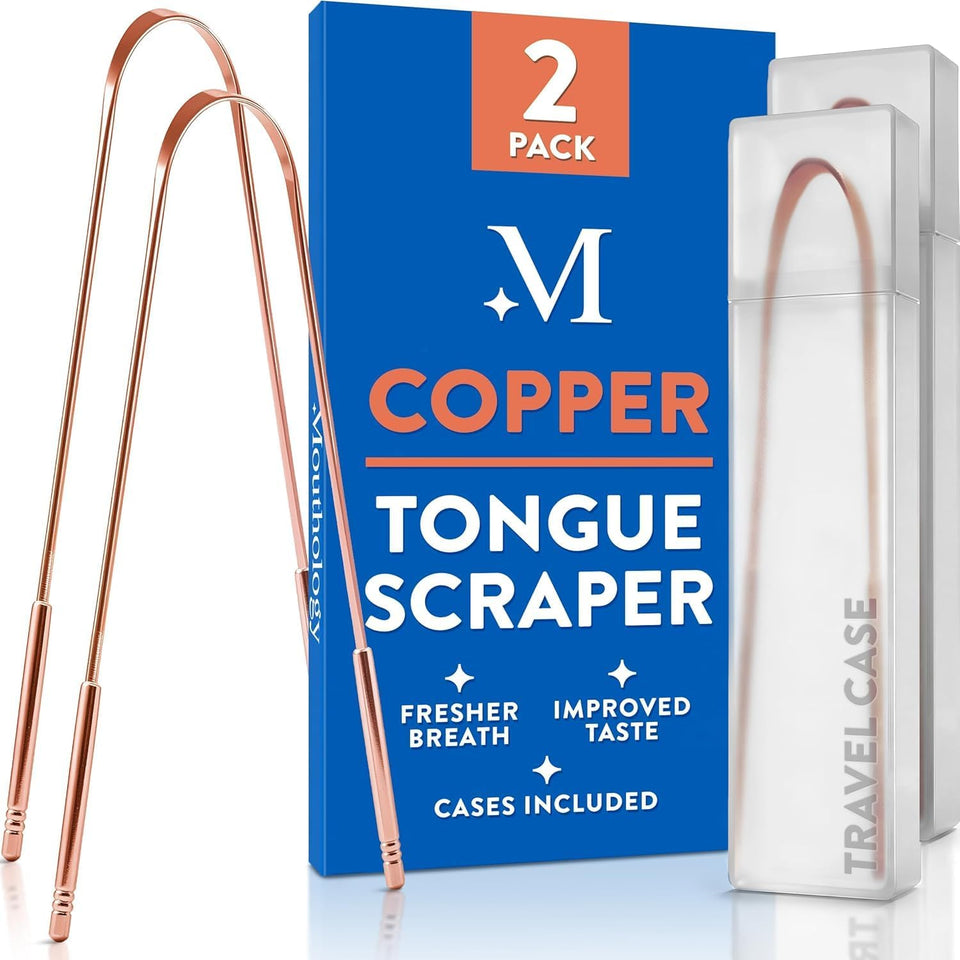 Mouthology 2-pack tongue scraper for adults, metal, stainless steel, tongue cleaner for hygiene