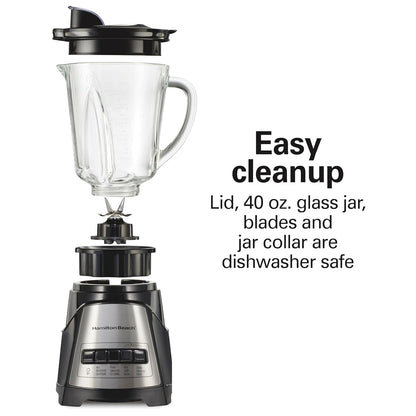 Hamilton Beach Power Elite Wave Action Blender For Smoothies, 40 Oz Glass Jar, 12 Functions Including Puree, Crush Ice, 700 Watts - Black (58148A)