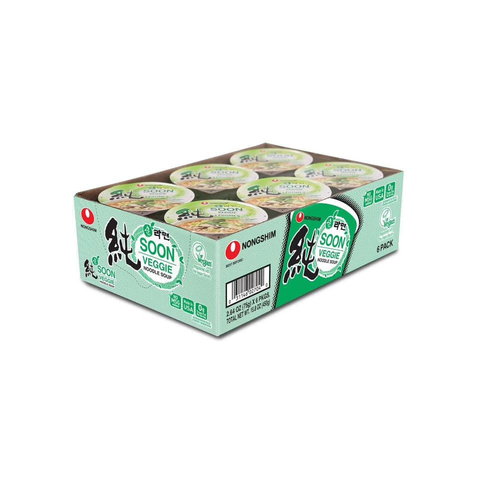 Nongshim Soon Cup Noodle Soup Veggie 2.6 Ounce Pack of 6, vegan, microwaveable, value pack
