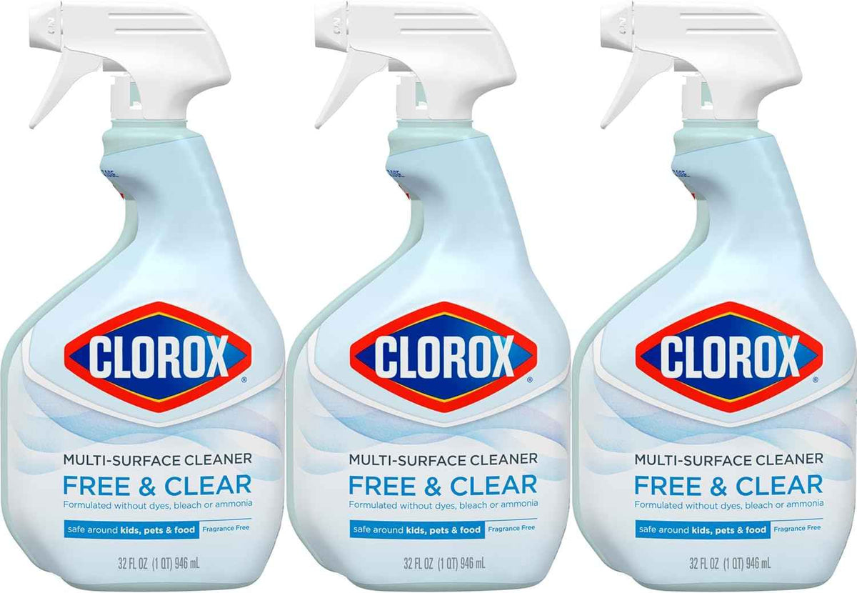 Clorox Free & Clear Multi Surface Cleaner, Spray Bottle, Fragrance Free, 32 Fluid Ounces, Pack of 3
