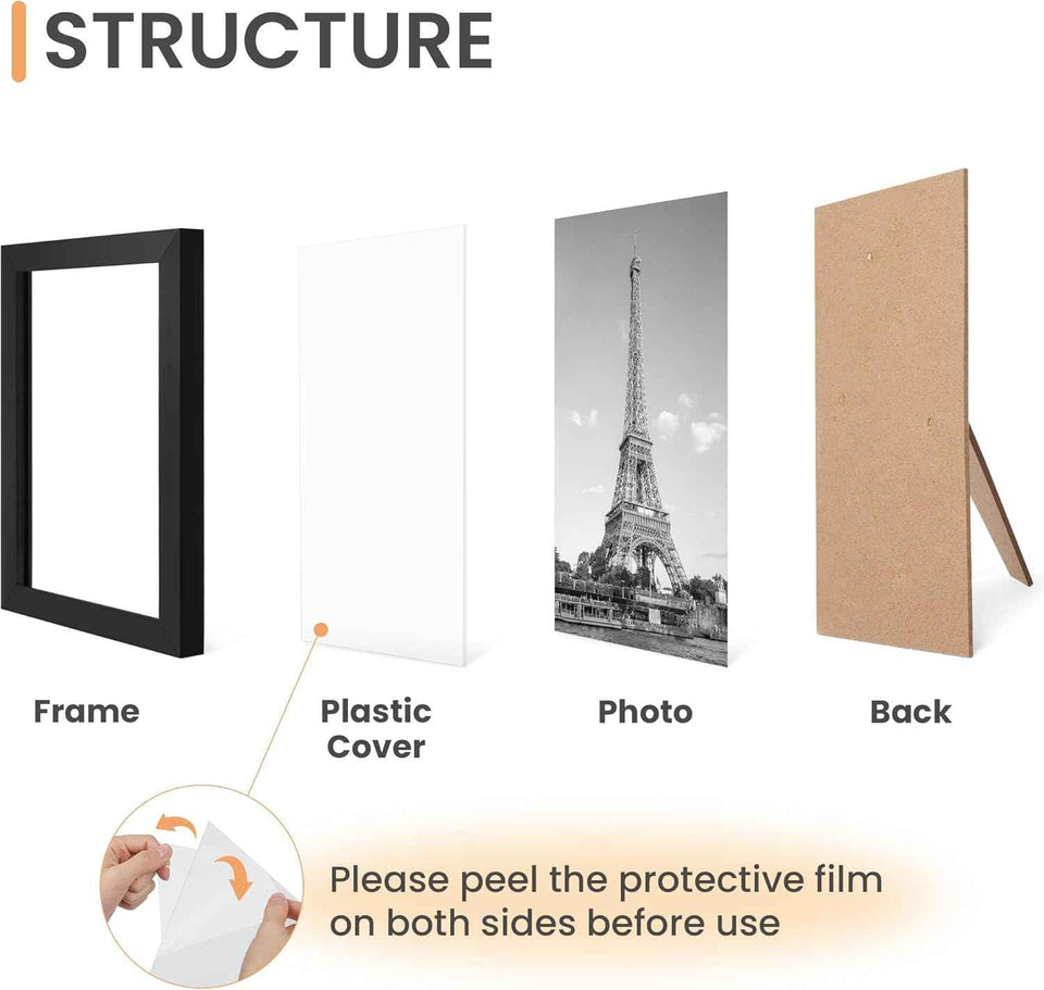 upsimples 10 Pack Picture Frames Collage Wall Decor for Mounting or Tabletop Display, Photo Gallery Frame Set for Family, Multi Sizes Including 8x10, 5x7, 4x6, Black