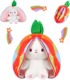 miaodam strawberry bunny reversible cuddle bunny plush zipper transformed rabbit toy