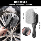 7-piece car wheel brush kit with metal-free design, soft-bristled rim cleaner, and tire shine applicator pad for gentle cleaning and detailing