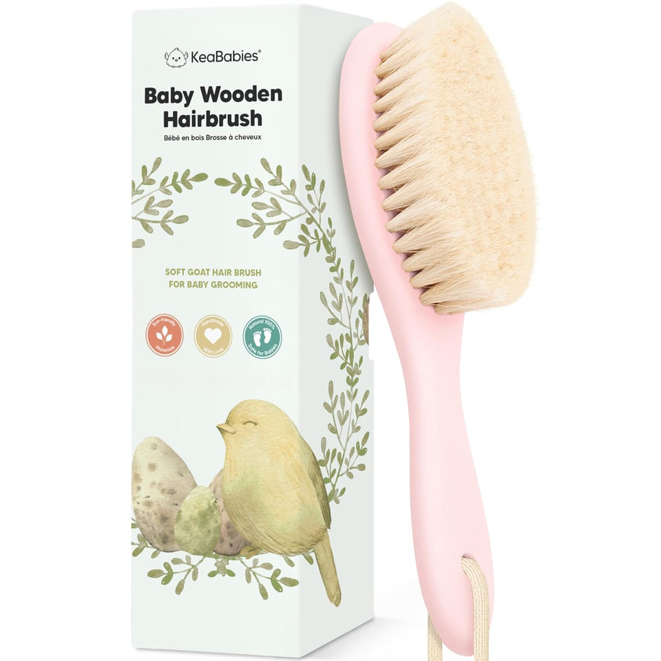 keababies wooden baby hair brush for toddler girls boys cradle cap soft goat bristles walnut regular