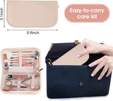Nail clippers and beauty tool portable set with 12 in 1 manicure kit and pink leather bag
