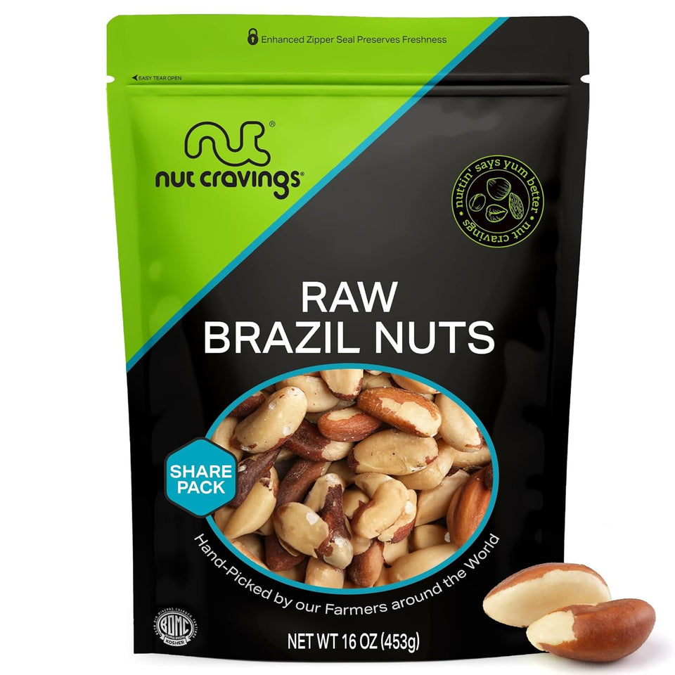 Raw Brazil Nuts, unsalted, no shell, whole, 16oz - 1 LB, packed fresh in resealable bag, kosher healthy snack