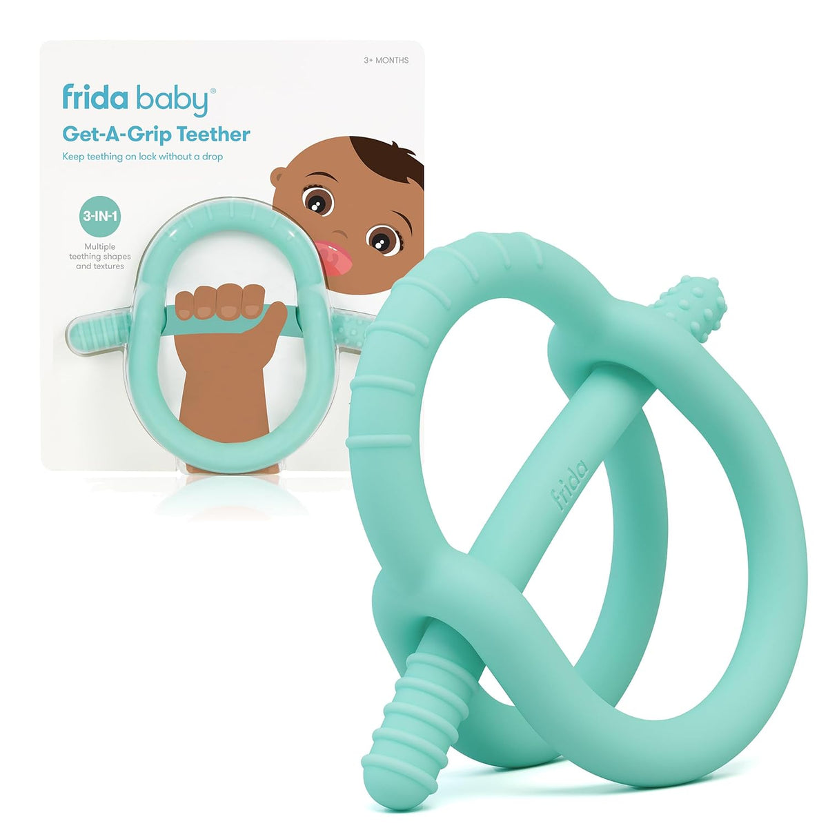 Frida Baby Get-A-Grip Silicone Teether for Teething Pain Relief, BPA-Free Food-Grade Teething Toys for Infant Baby Newborn 0-6, 12, 18 Months, Easy-Grip Teether Ring, PVC-Free, Teal