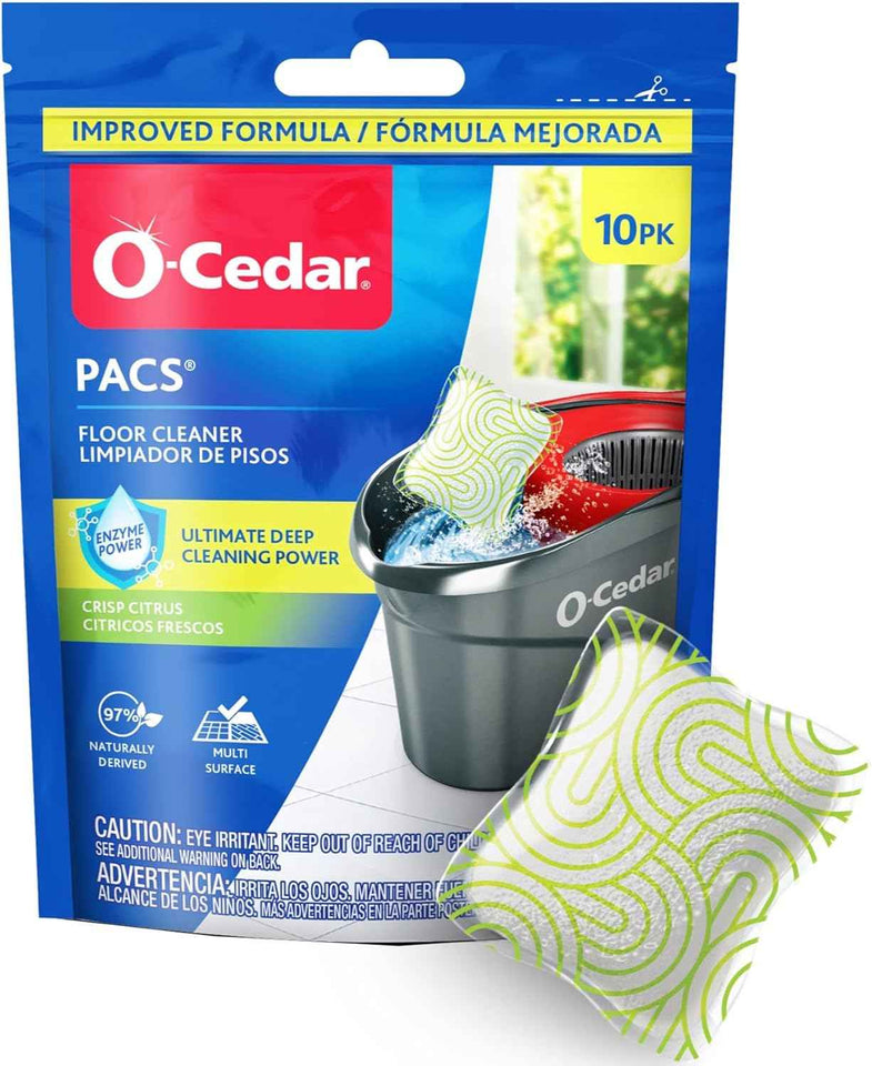 O-Cedar PACS Hard Floor Cleaner, Lavender Scent 10 Count (1-Pack) | Made with Naturally-Derived Ingredients | Safe to Use on All Hard Floors | Perfect for Mop Buckets