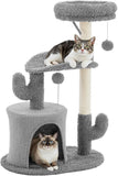 grey 33 inch multi-level cat tree tower with scratching posts and perches for indoor cats