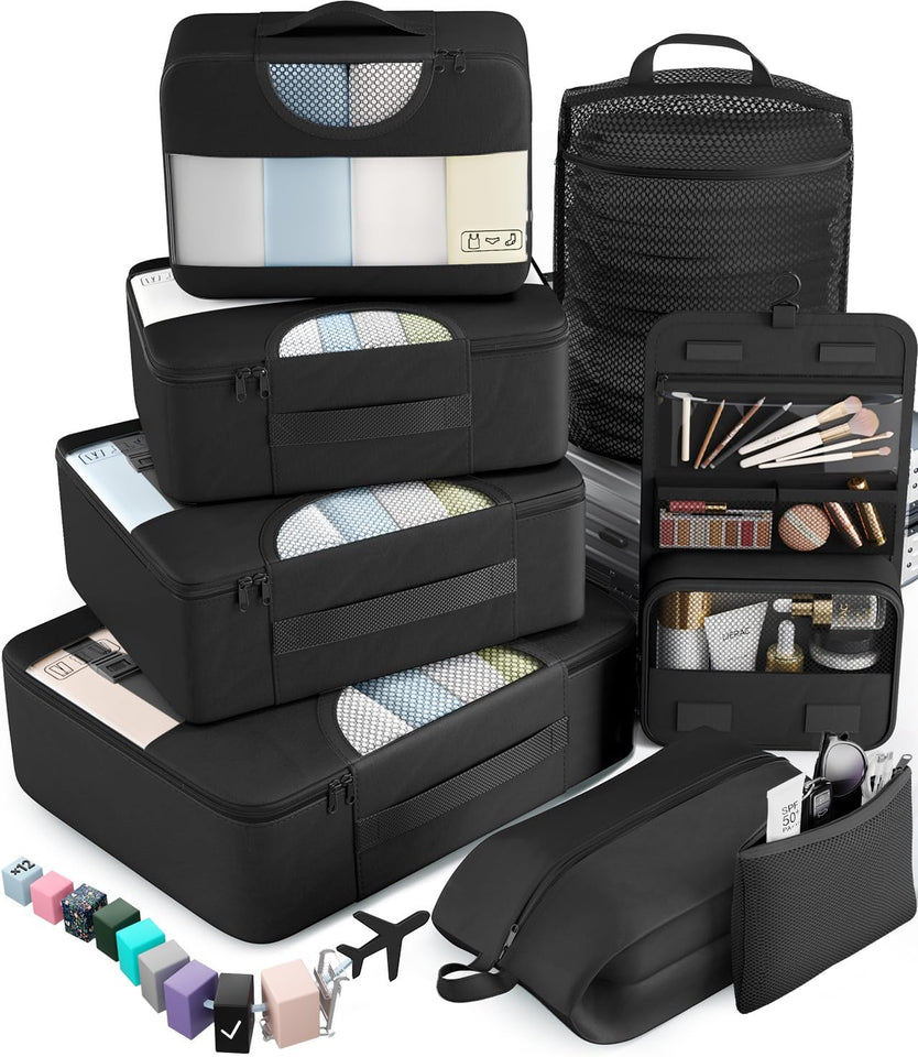 vekens 8-set packing cubes nylon organizer bags for beach vacation cruise ship travel essentials suitcase