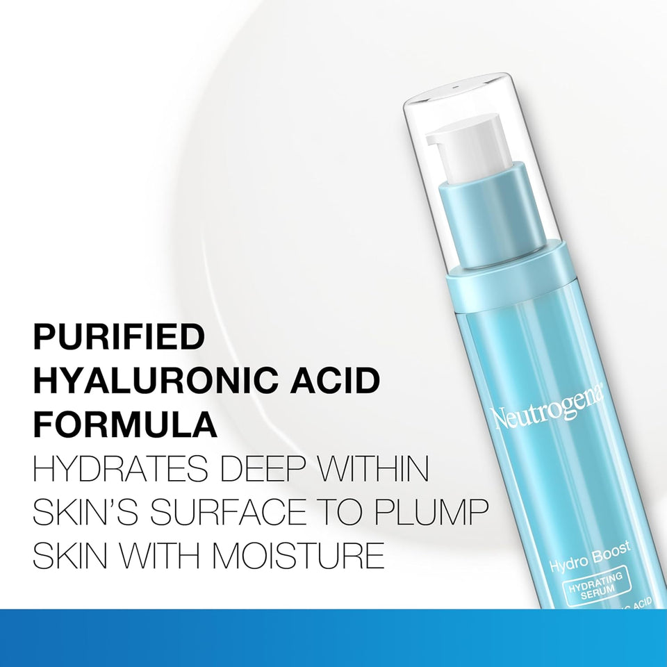 neutrogena hydro boost hyaluronic acid serum, hydrating face moisturizer for dry skin, oil-free non-comedogenic moisturizer, 1 fl oz