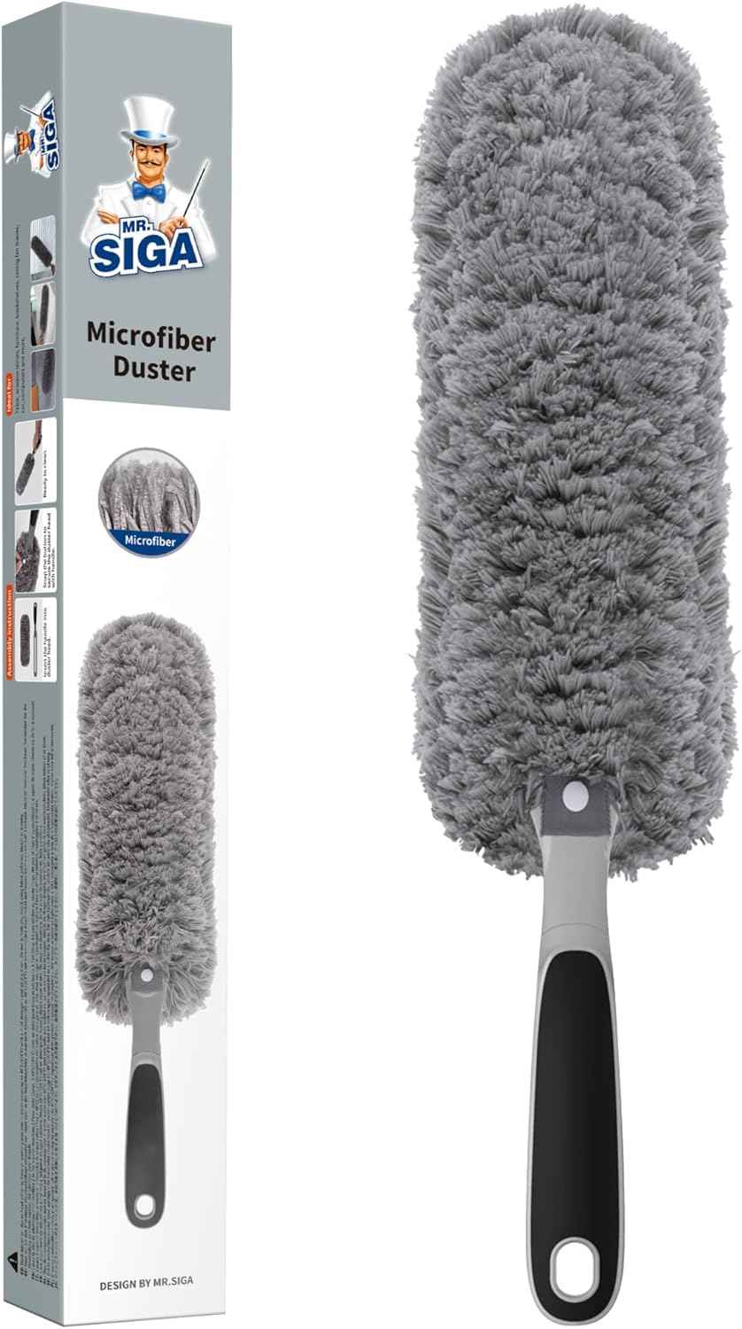 MR.SIGA lint-free microfiber duster for household cleaning, washable and reusable, gray