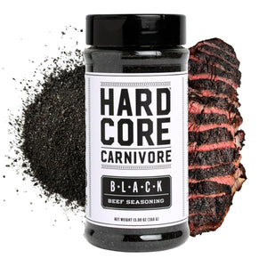 Hardcore Carnivore Black activated charcoal meat seasoning rub 13 oz Texas-made blend for steak brisket burgers BBQ grilling and smoking