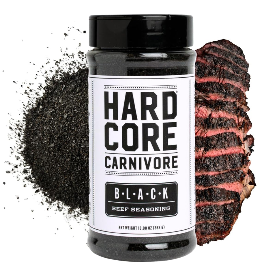 Hardcore Carnivore Black activated charcoal meat seasoning rub 13 oz Texas-made blend for steak brisket burgers BBQ grilling and smoking