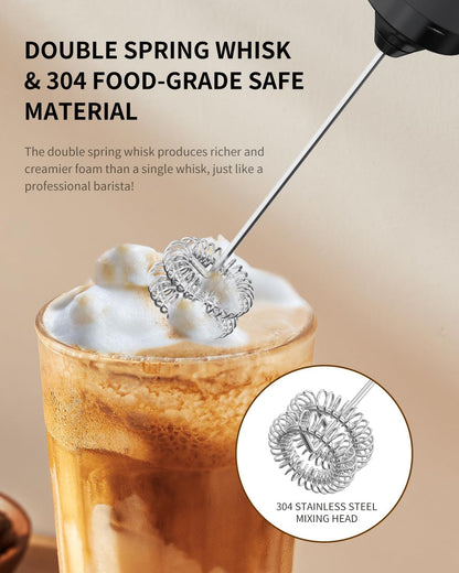 CIRCLE JOY Rechargeable Milk Frother Hanheld, Dual Coil Whisk Head Electric Coffee Frother, Portable Hand Frother Wand Drink Mixer for Matcha Lattes Cappuccino, Kitchen Gifts, Black
