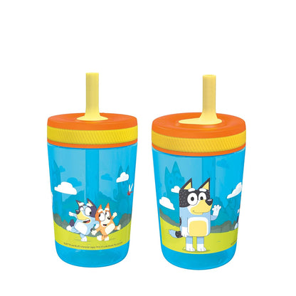 Zak Designs 15oz Bluey Kelso Tumbler Set, Leak-Proof Screw-On Lid with Straw Made of Durable Plastic and Silicone, Perfect Bundle for Kids, 2 Count (Pack of 1)