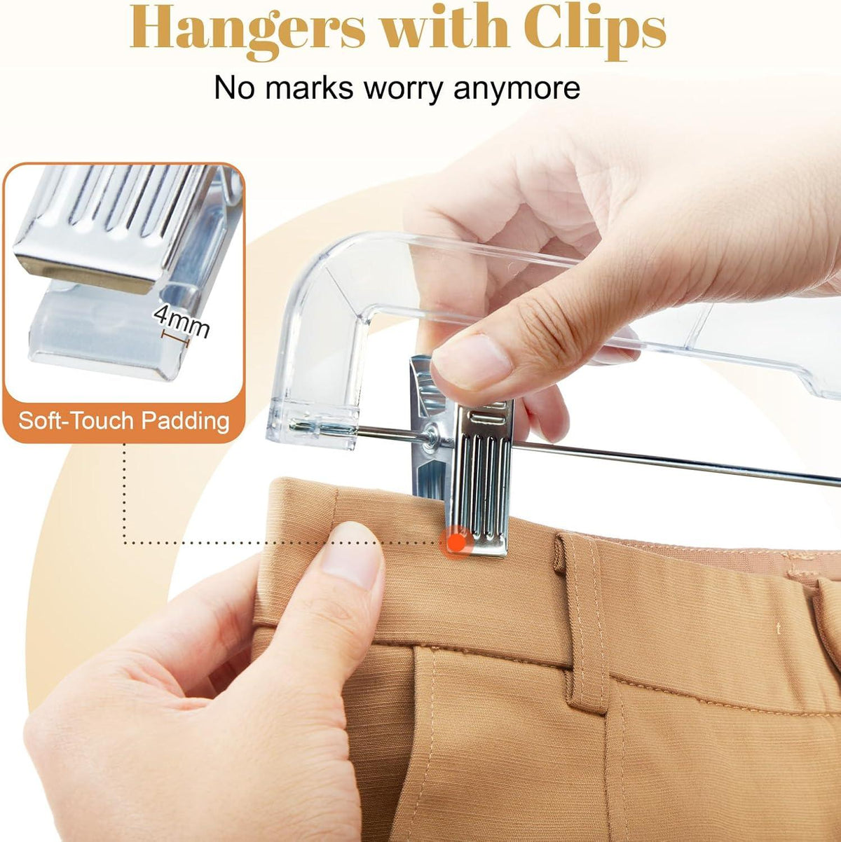HOUSE DAY 12-Pack 14" Clear Plastic Skirt Hangers with Clips & Swivel Hook - Cart Shape