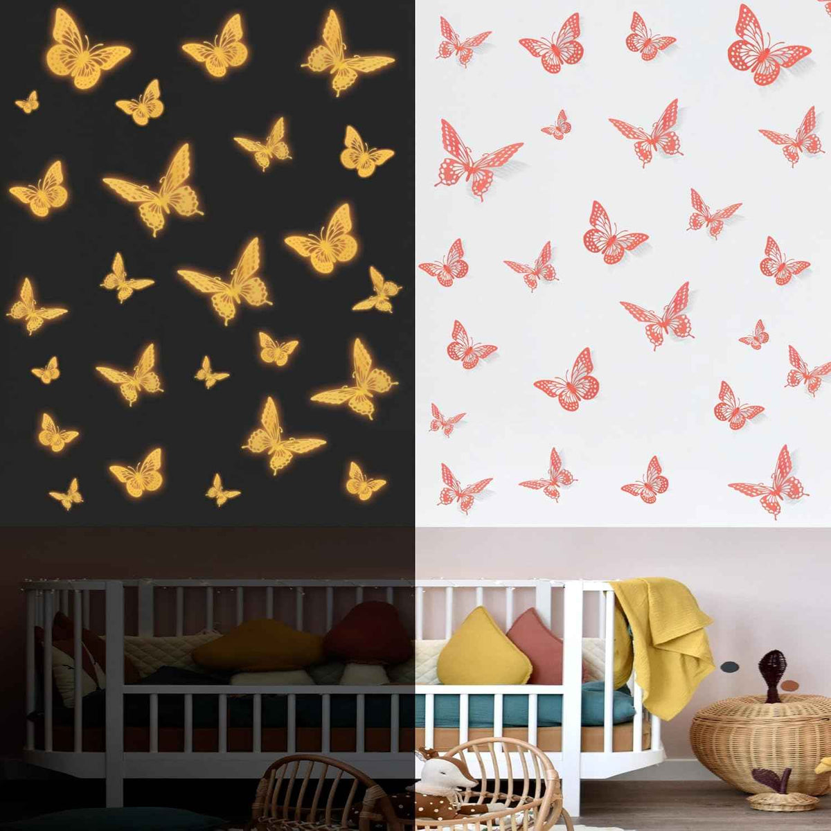 SAOROPEB 3D Butterfly Wall Decor - 48 Pcs, 4 Styles, 3 Sizes, Gold Butterfly Decorations for Birthday & Party Celebrations, Removable Stickers