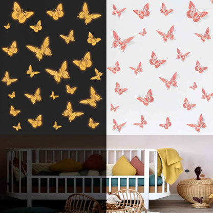 SAOROPEB 3D Butterfly Wall Decor - 48 Pcs, 4 Styles, 3 Sizes, Gold Butterfly Decorations for Birthday & Party Celebrations, Removable Stickers