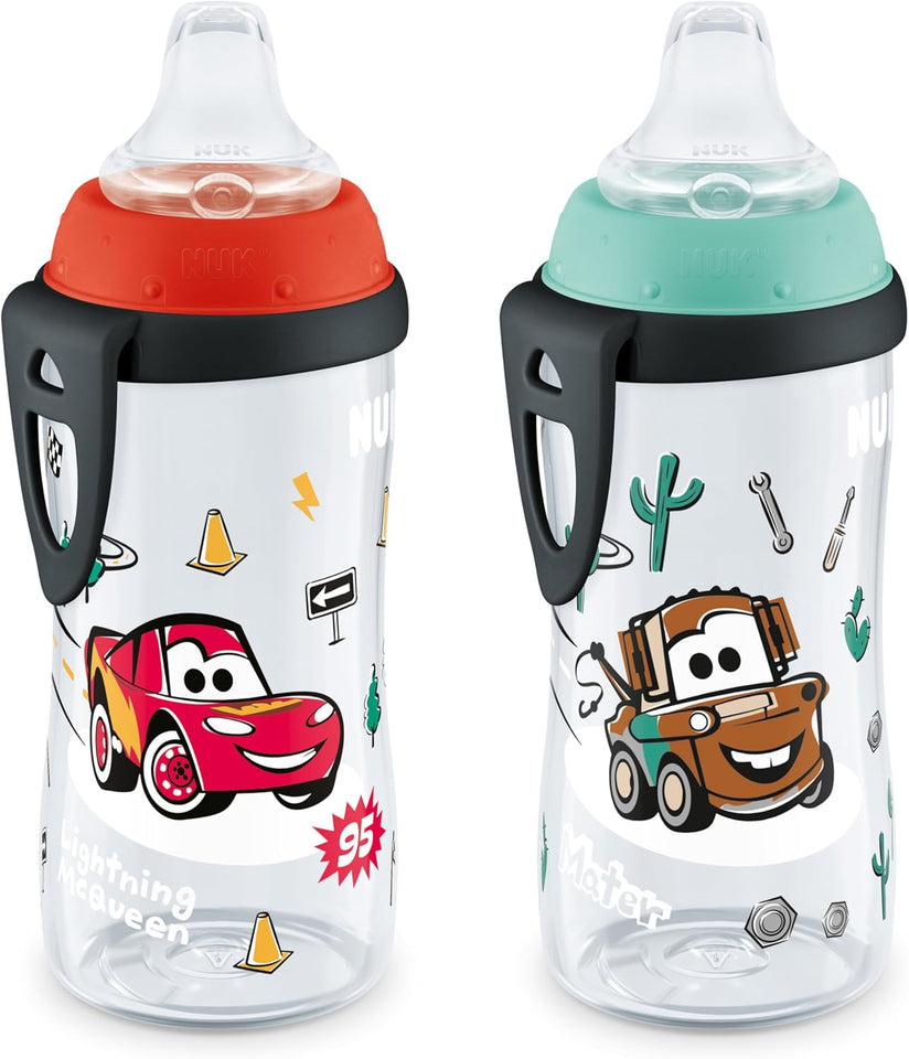 NUK Active Sippy Cup, 10 oz, 2 Pack, Disney's Cars, Lightning McQueen, BPA-Free, Spill-Proof, Transition Cup