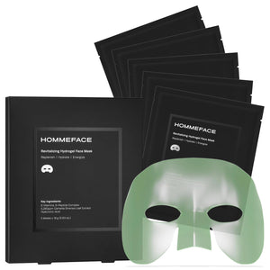 HommeFace men's 5ct hydrogel facial mask set with hyaluronic acid and peptides for hydrating and anti-aging skincare