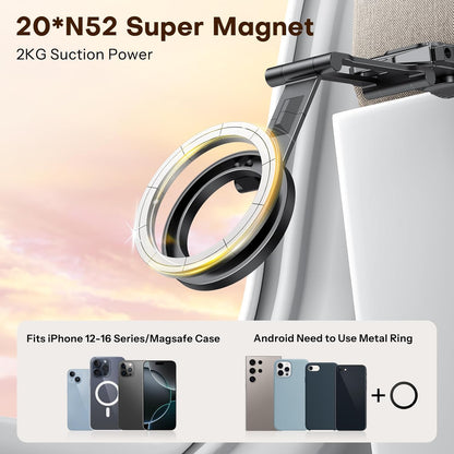 OMOTON TP02 360°Rotating for MagSafe Tripod, Adjustable Aluminum Magnetic Phone Tripod for iPhone 17/16/15/14 Pro Max Air, Foldable Cell Phone Stand Fits Vlog, Gym, Travel Essentials Accessories