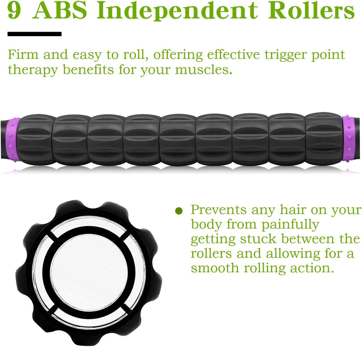 Muscle Roller Massage Roller Stick- Deep Tissue Fascia Blaster for Myofascial Pain Relief, Lymphatic Drainage & Body Sculpting, Handheld Physical Therapy & Recovery Tool (PLrple Black-18 inch)