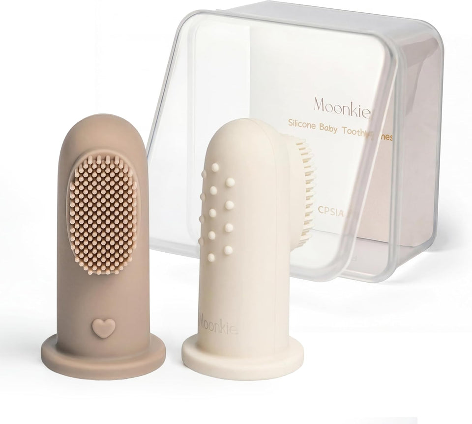 Moonkie Baby Finger Toothbrush Tongue Oral Cleaner Kit for 3 Months +, 3 Pcs, Blush/Pale Mauve/Blush Soft Touch Design