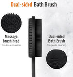vwmYq silicone shower brush with double-sided head, 17in long handle, extra-soft bristles for exfoliating and massage