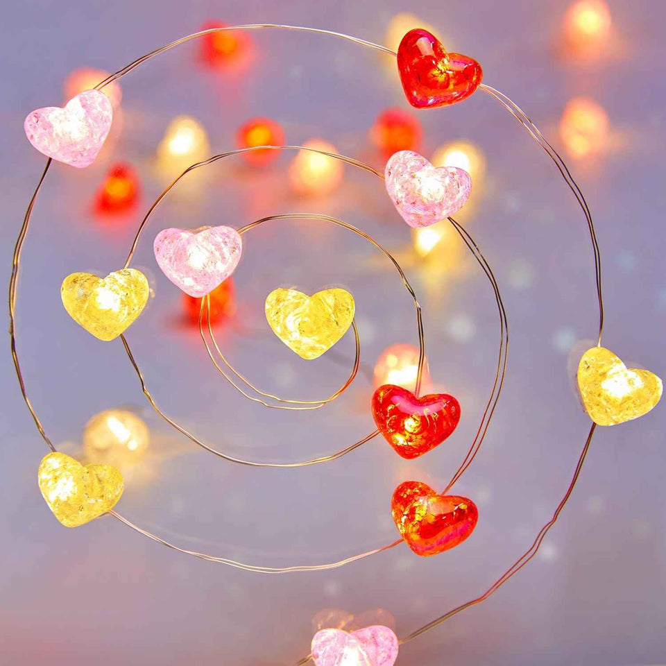 Valentine’s Day Fairy String Lights - 10.5 ft 30 LED Pink Heart Battery Operated Fairy Lights with Timer and Remote, Twinkle Heart Lights for Wedding DIY Indoor Christmas Gift Valentine's Day