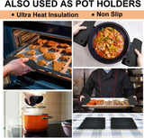 Walfos Silicone Trivet Mats - 4 Heat Resistant Pot Holders, Multipurpose Non-Slip Hot Pads for Kitchen Potholders, Hot Dishers, Jar Opener, Spoon Holder, Food Grade Silicone & BPA Free (Black)