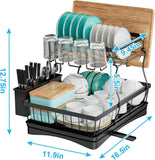 7 code Large Dish Drying Rack for Kitchen Counter, Detachable Large Capacity Dish Drainer Organizer, 2-Tier Dish Racks with Utensil Holder, Black