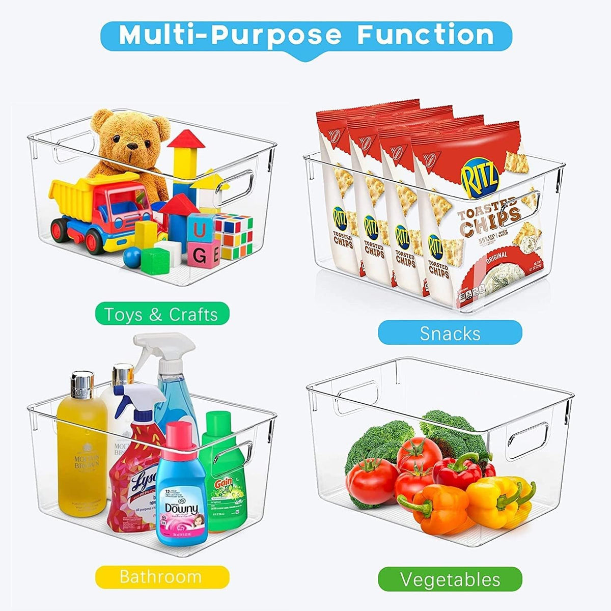 Set of 8 Clear Plastic Storage Bins, 4 Large and 4 Small Stackable Storage Containers for Pantry Organization and Kitchen Storage Bins,Home Edit and Cabinet Organizers