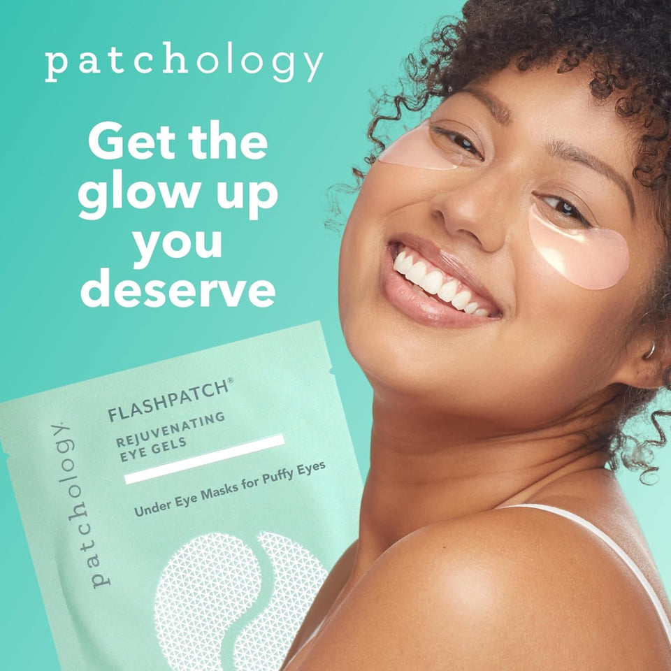 Patchology under eye gel patches for natural skincare treatment, puffy eyes, dark circles, and eye bags, 5 pairs
