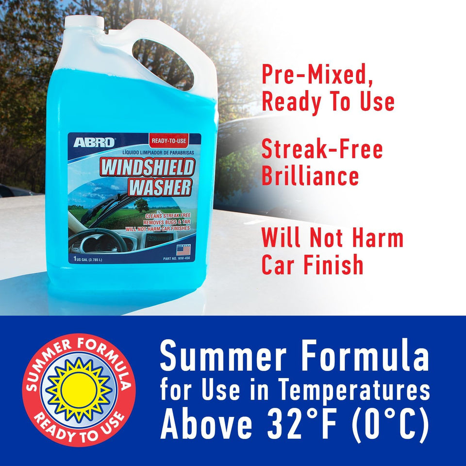 abro windshield washer fluid 1 gallon pre-mixed streak-free cleanliness 2-in-1 bug tar removal