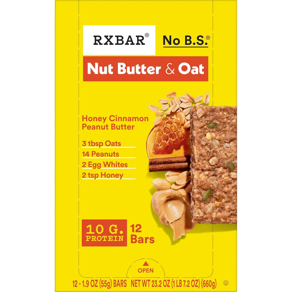rxbar nut butter and oat honey cinnamon peanut butter protein snack bars 12 count 23.2oz box