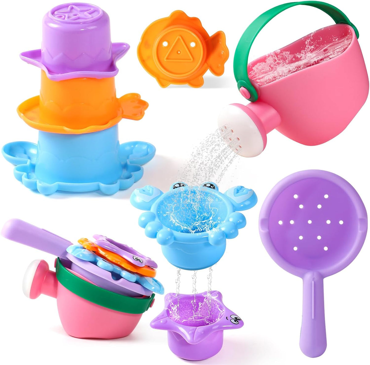 Fajiabao Baby Bath Toys for Kids Ages 1-3 Toddler Bath Toys Mold Free for 2-4 Bathtub Sand Beach Pool Water Toys for 1+ Year Old Girl Gifts 5 PCS (Color Random)