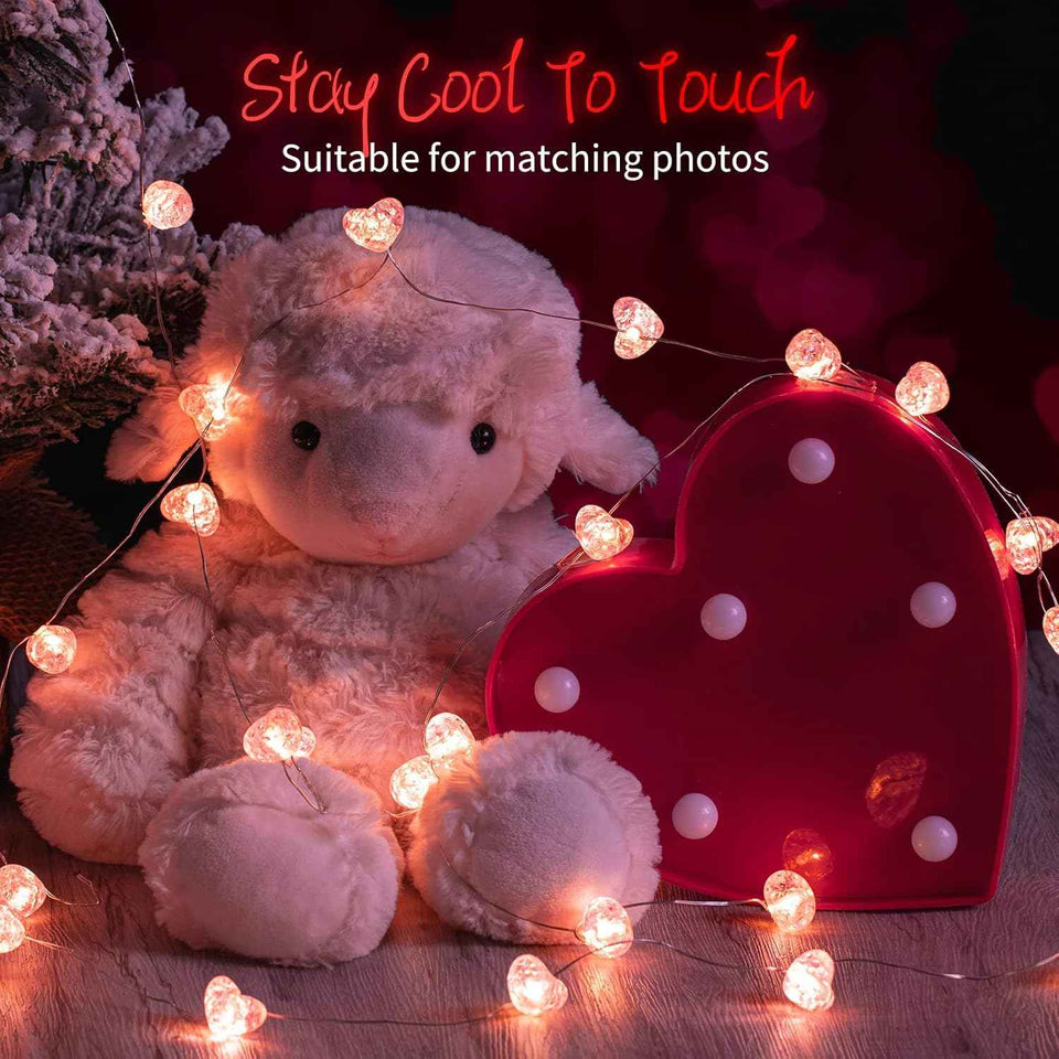 Battery Operated 10.5ft 30 LED Pink Heart Fairy String Lights with Timer and Remote
