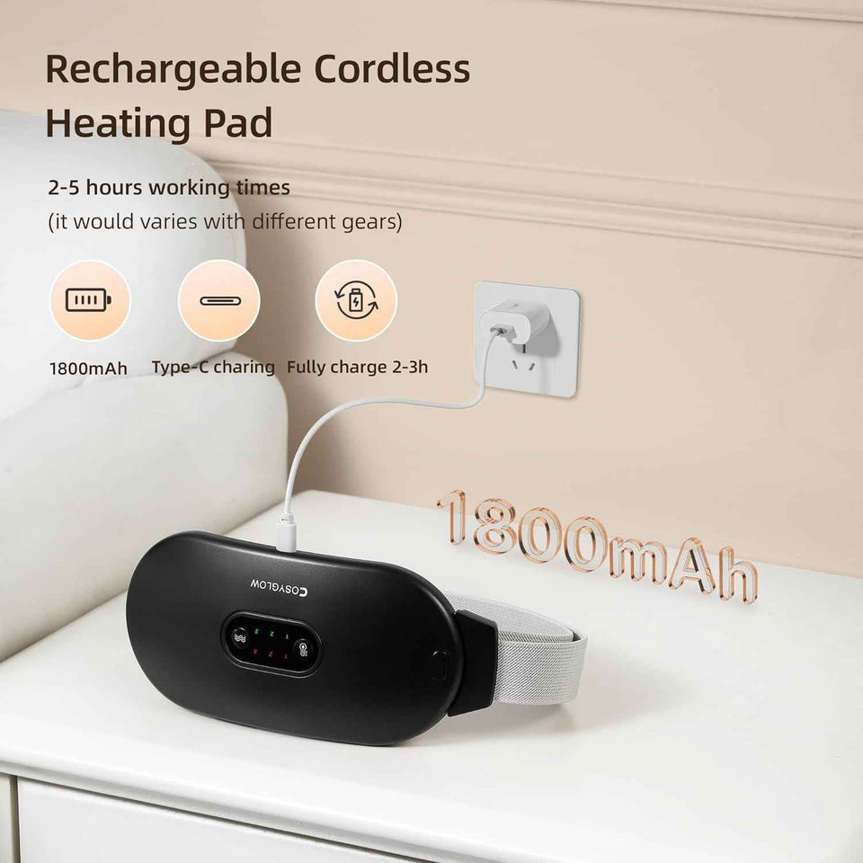 Portable Cordless Heating Pad Cramps:COSYGLOW 6 Heat Levels 6 Massage Modes, 3S Fast Heating,Period Menstrual Electric Heating Pad for Back Pain Relief,Gifts for Women and Girls(Black)