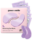 grace & stella Retinol Under Eye Patches for Puffy Eyes & Dark Circles - Restoring Gel Under Eye Masks with Hyaluronic Acid - Purple, 24 Pairs for Women