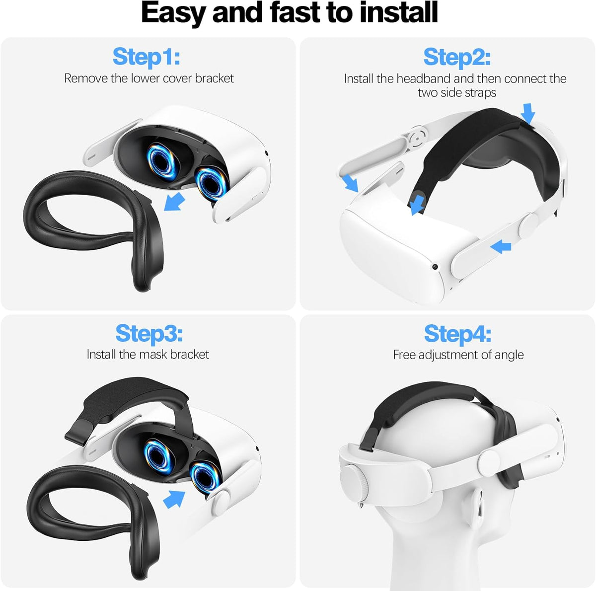 VZNEK Head Strap Compatible with Oculus Quest 2,Meta Quest 2 Accessories Adjustable Elite Strap Replacement for Enhanced Comfort Support and Gaming Immersion in VR (Without Battery)