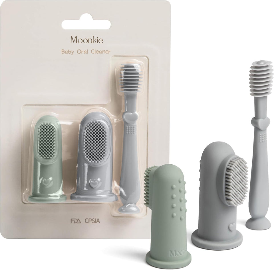 Moonkie Baby Finger Toothbrush Tongue Oral Cleaner Kit for 3 Months +, 3 Pcs, Blush/Pale Mauve/Blush Soft Touch Design