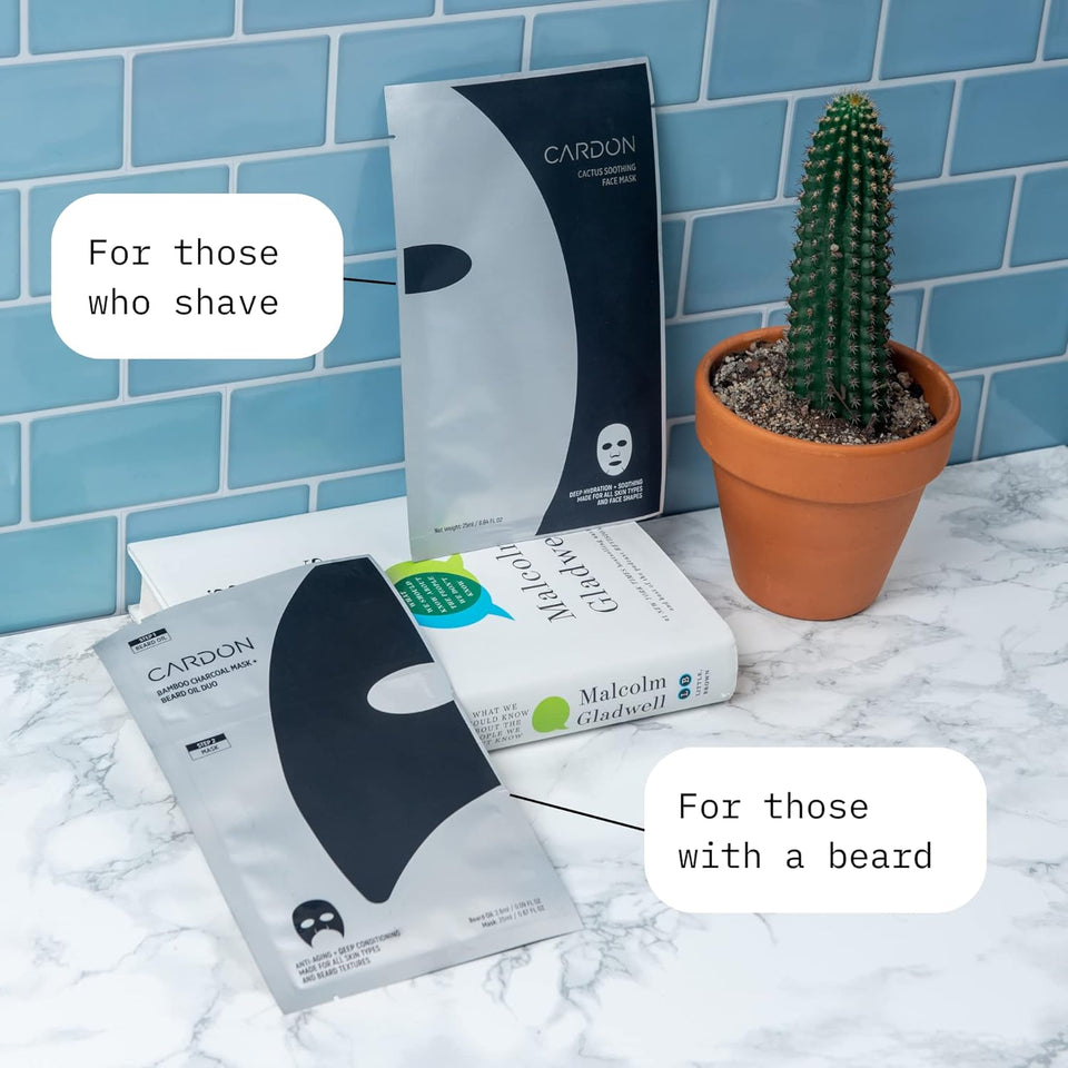 cardon korean charcoal beard care sheet masks with premium oil - 4 pack for hydration and anti-aging
