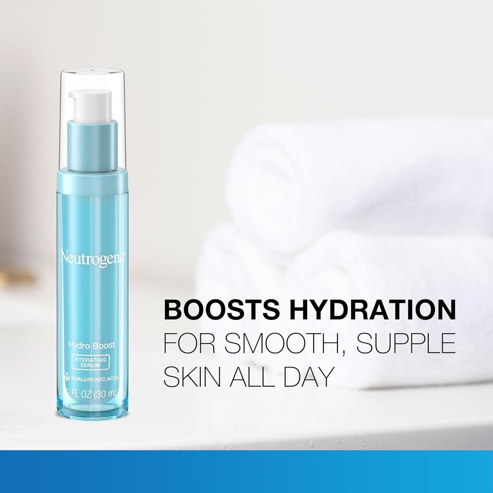 neutrogena hydro boost hyaluronic acid serum, hydrating face moisturizer for dry skin, oil-free non-comedogenic moisturizer, 1 fl oz