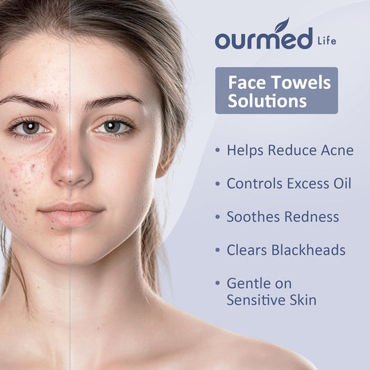 Ourmed Life Face Towels, Disposable Biodegradable Clean Facial Towels for Sensitive Skin, Lint- free Face Cloths for Makeup Remover, Skincare and Women Cleaning, Dry Wipes,100 Count Dot Texture