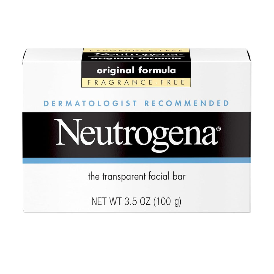 Neutrogena Original Transparent Facial Cleansing Bar, Fragrance-Free Glycerin Face Wash Bar Soap for Gentle Daily Cleansing, Hypoallergenic & Dye-Free Pure Facial Soap, 3.5 oz