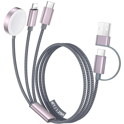 Temdan for Travel Essentials,3 in 2 USB C Cable for Apple Watch Charger/iPhone 17 Charger/Lightning,Multi Charging Cable Cord,Vacation Camping Essentials,Portable Designed for iWatch &iPhone 16-12-4FT