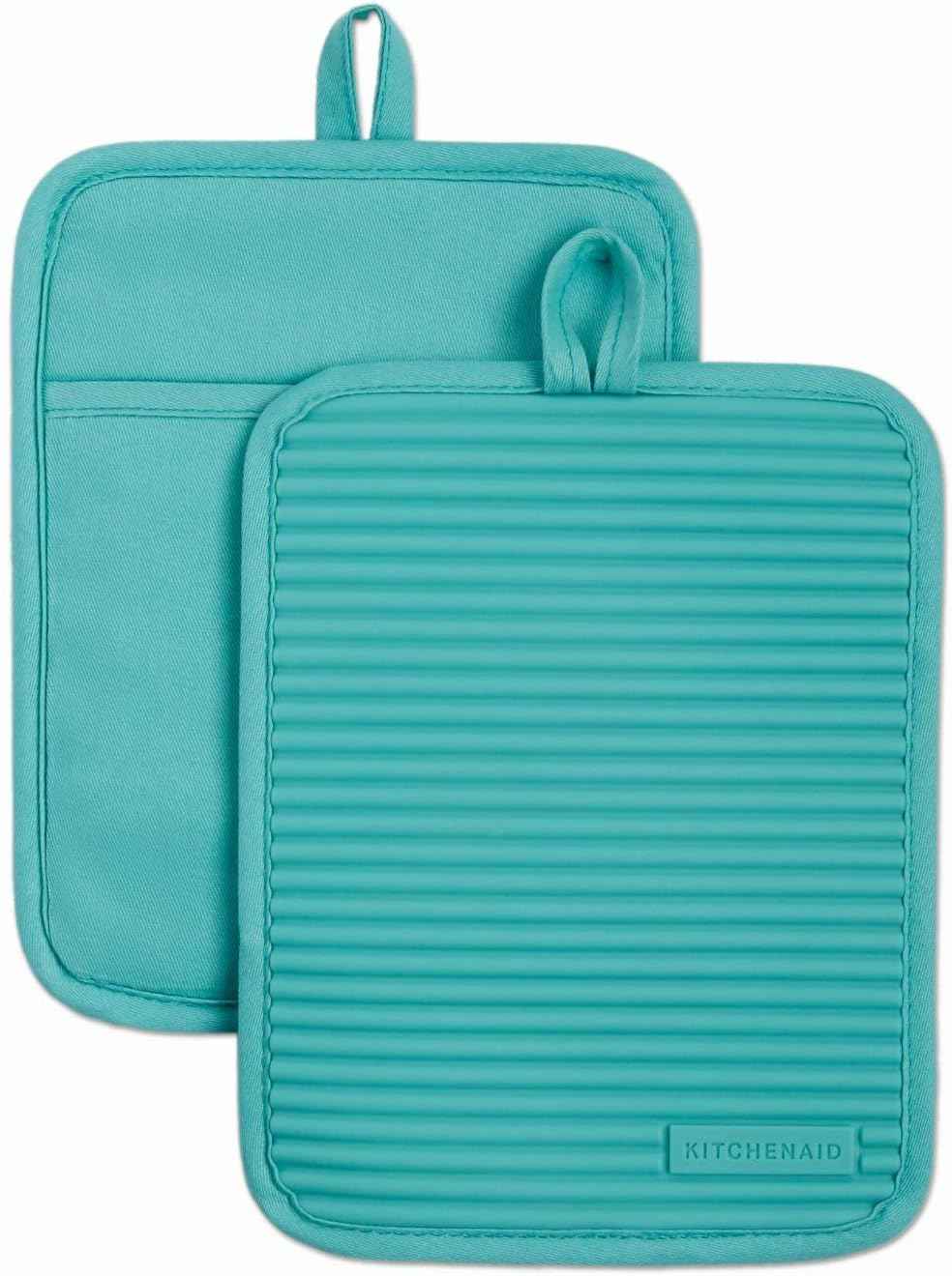 KitchenAid Ribbed Soft Silicone Pot Holder 2-Pack Set, Milkshake Tan, 7"x9"